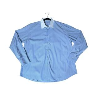 Luciano Moresco Men's Button-Down Dress Shirt Blue Micro Check Cotton Size XL